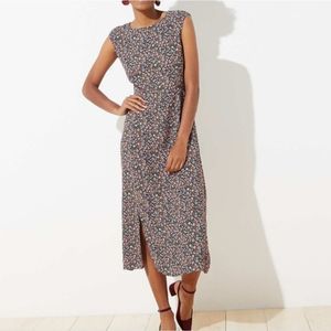 LOFT 6T tall Floral Paisley Print Midi Shirt dress pink blue dark Floral